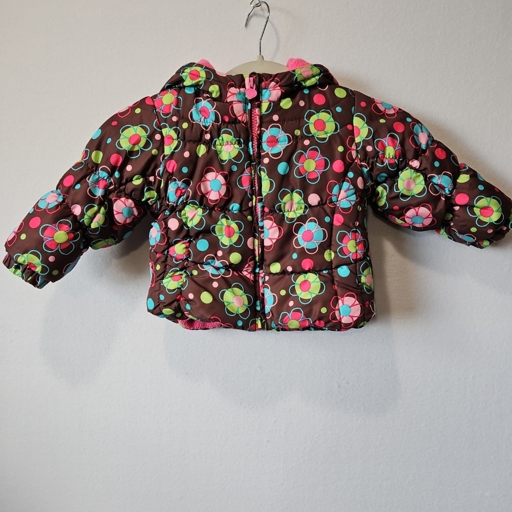 London Fog Girls 18M‎ Brown Pink Hooded Jacket Coat Toddler Fleece Lined